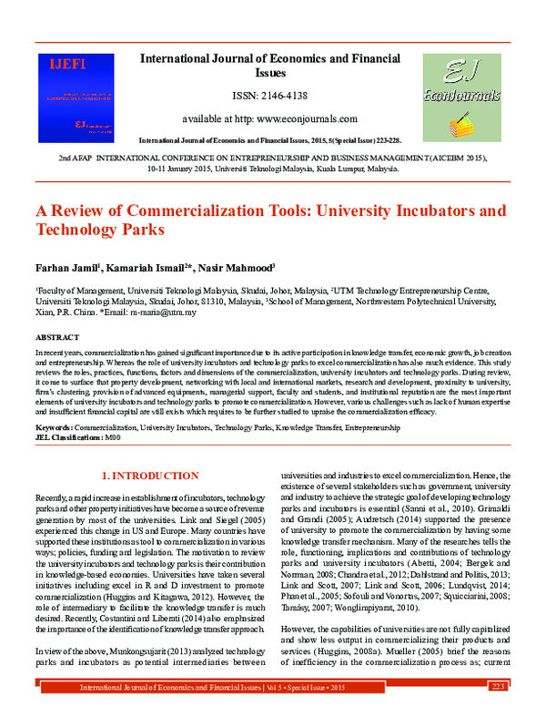 (PDF) A Review of Commercialization Tools: University Incubators and ...