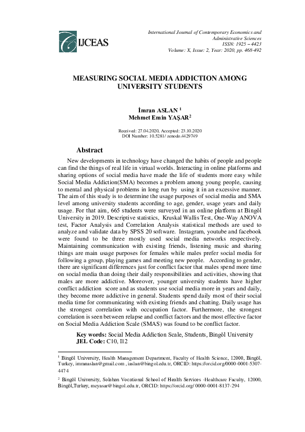 (PDF) Measuring Social Media Addiction among University Students