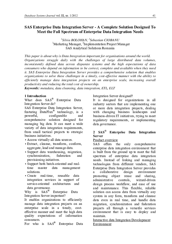(PDF) SAS Enterprise Data Integration Server - A Complete Solution ...