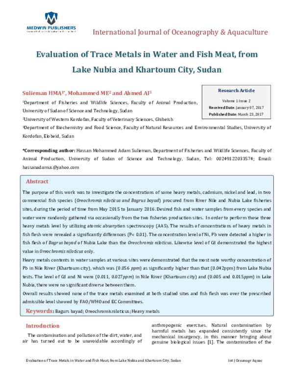 (PDF) Evaluation of trace metals in water and fish meat, from lake ...