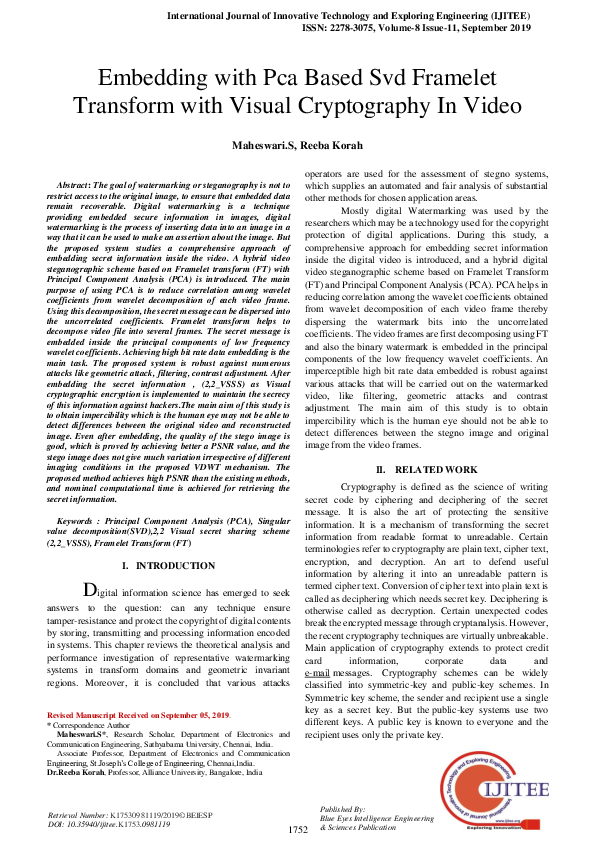 (PDF) Embedding with Pca Based Svd Framelet Transform with Visual ...