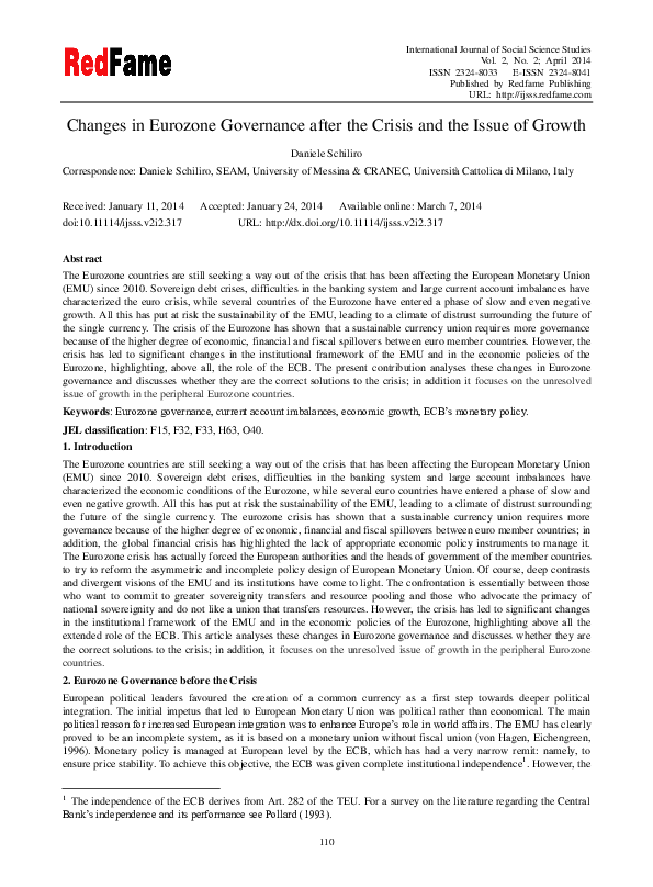 (PDF) Changes in Eurozone Governance after the Crisis and the Issue of ...