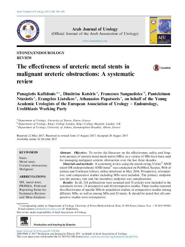 (PDF) The effectiveness of ureteric metal stents in malignant ureteric ...