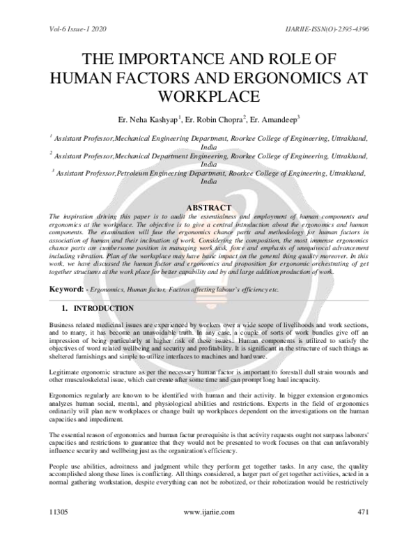 (PDF) The Importance and Role of Human Factors and Ergonomics at Workplace