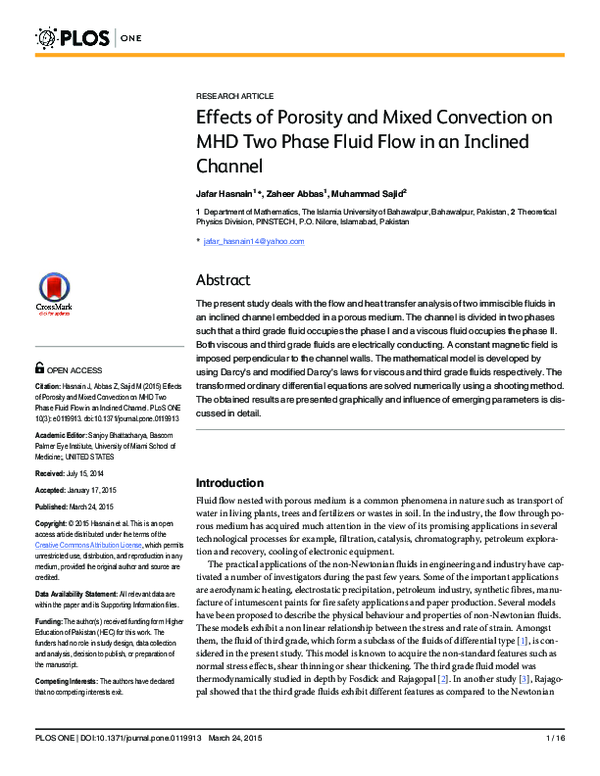 (PDF) Effects of Porosity and Mixed Convection on MHD Two Phase Fluid ...