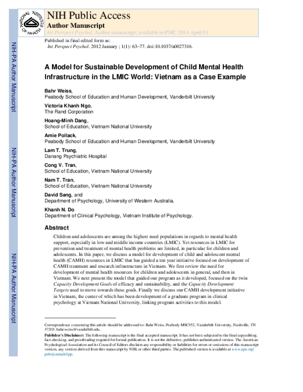 (PDF) A Model for Sustainable Development of Child Mental Health ...