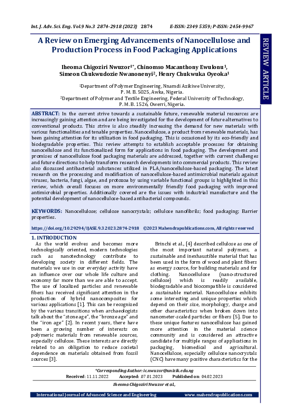 (PDF) A Review on Emerging Advancements of Nanocellulose and Production ...