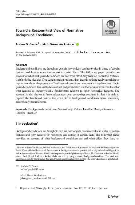 (PDF) Toward a Reasons-First View of Normative Background Conditions