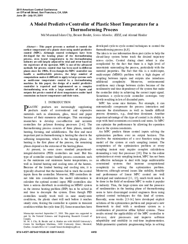 (PDF) A model predictive controller of plastic sheet temperature for a ...