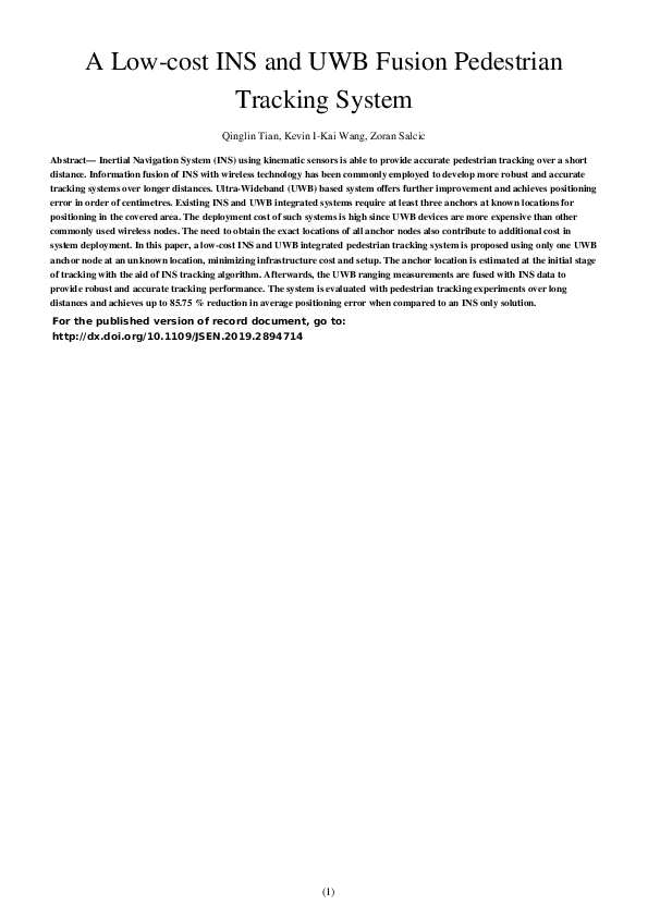 (PDF) A Low-Cost INS and UWB Fusion Pedestrian Tracking System
