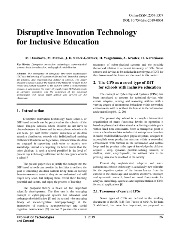 (PDF) Disruptive Innovation Technology for Inclusive Education