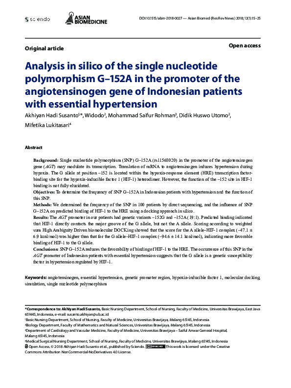 (PDF) Analysis in silico of the single nucleotide polymorphism G–152A ...