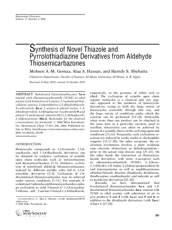 (PDF) Synthesis of novel thiazole and pyrrolothiadiazine derivatives ...