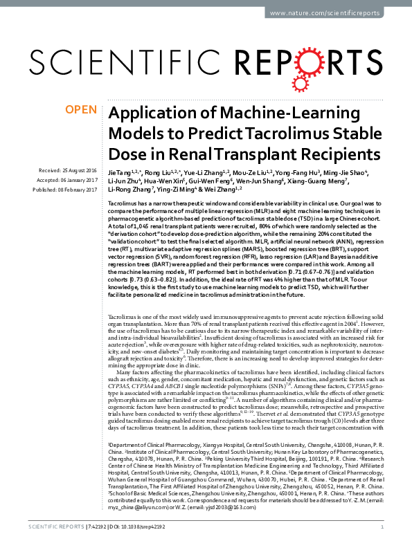 (PDF) Application of machine learning models to predict malaria using ...
