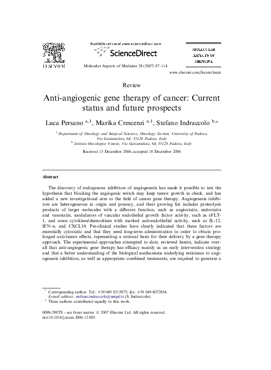 (PDF) Anti-angiogenic gene therapy of cancer: Current status and future ...