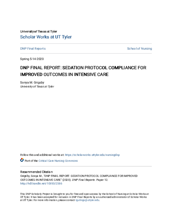 (PDF) DNP Final Report: Sedation Protocol Compliance for Improved ...