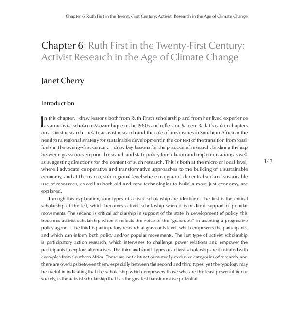 (PDF) Ruth First in the 21st Century: Activist Research in the Age of ...