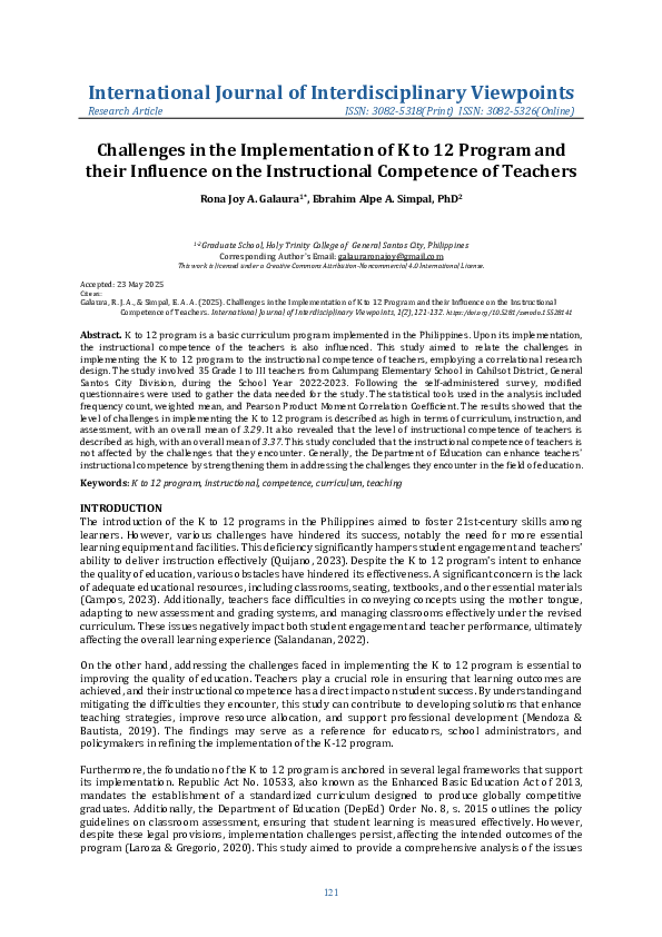 (PDF) Challenges in the Implementation of K to 12 Program and their ...