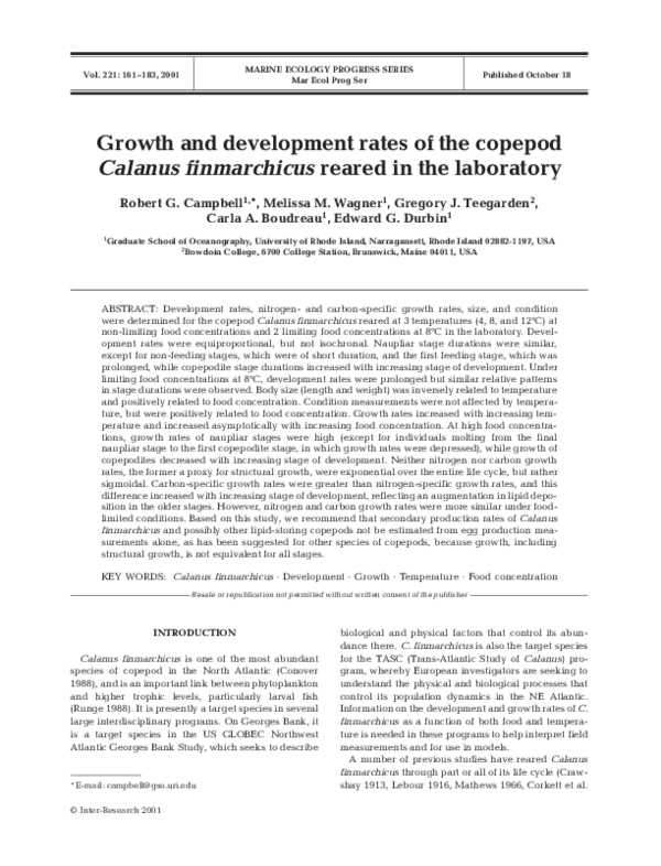 (PDF) Growth and development rates of the copepod Calanus finmarchicus ...