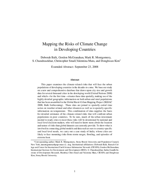 (PDF) Mapping the risks of climate change in Developing countries