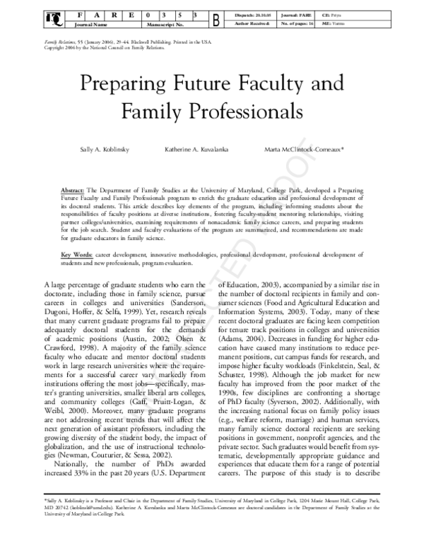 (PDF) Preparing Future Faculty and Family Professionals