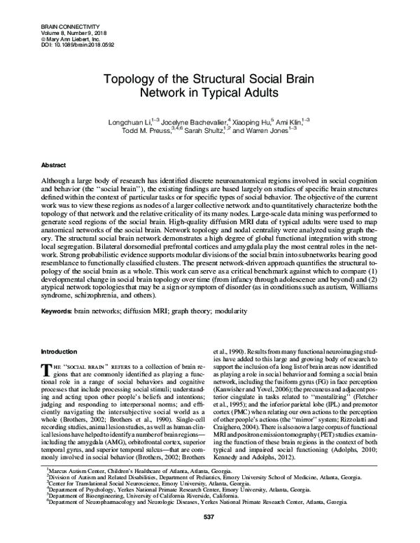 (PDF) Topology of the Structural Social Brain Network in Typical Adults