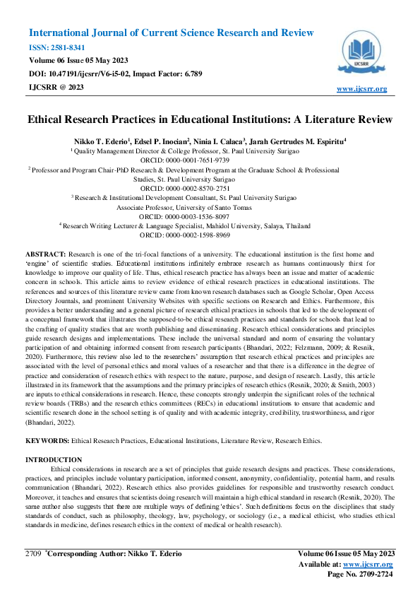 (PDF) Ethical Research Practices in Educational Institutions: A ...