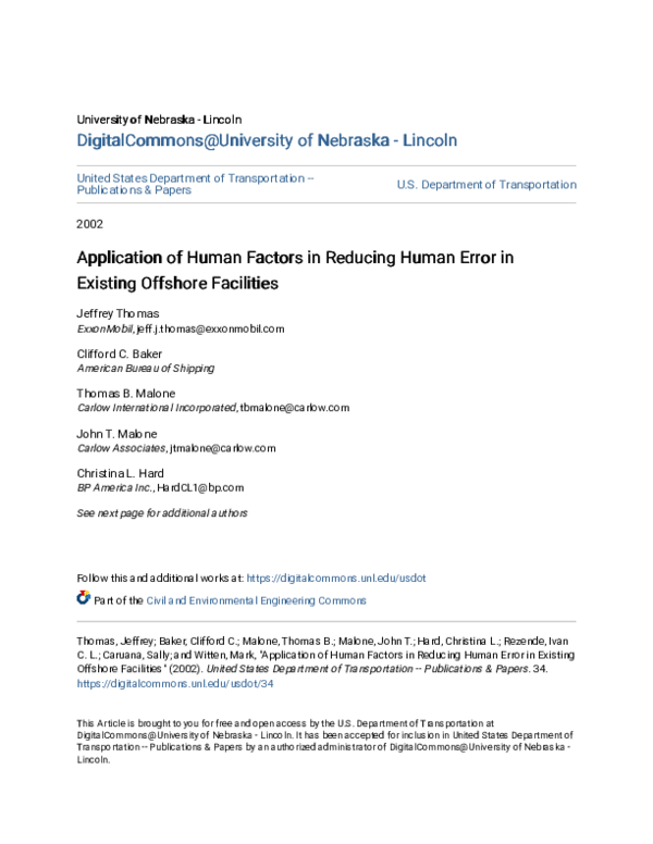 (PDF) Application of Human Factors in Reducing Human Error in Existing ...
