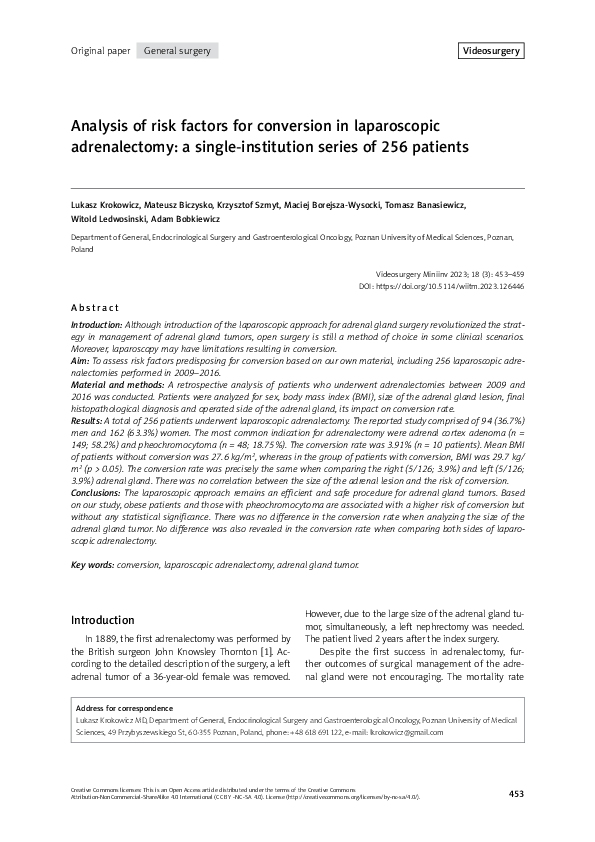 (PDF) Analysis of risk factors for conversion in laparoscopic ...