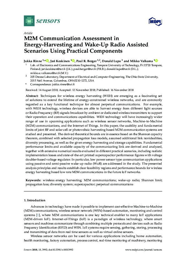 (PDF) M2M Communication Assessment in Energy-Harvesting and Wake-Up ...