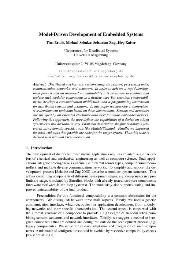 (PDF) Model-Driven development of embedded systems