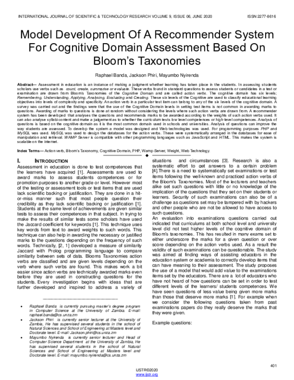 (PDF) Model Development Of A Recommender System For Cognitive Domain ...