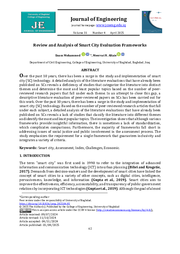 (PDF) Review and Analysis of Smart City Evaluation Frameworks