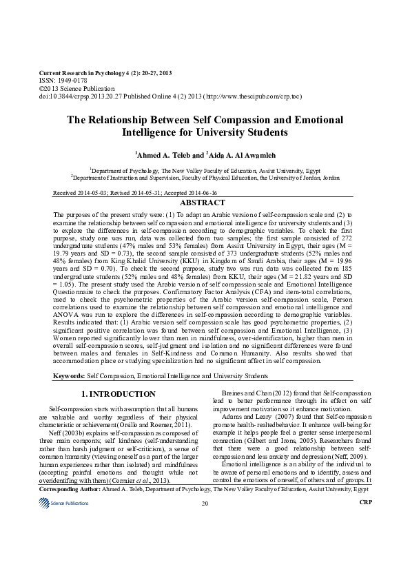(PDF) The Relationship Between Self Compassion and Emotional ...