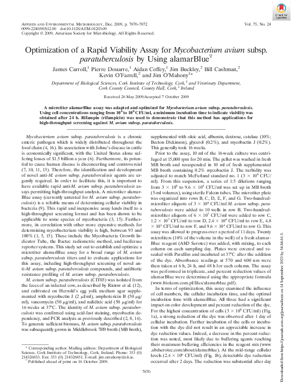 (PDF) Optimization of a Rapid Viability Assay for Mycobacterium avium ...