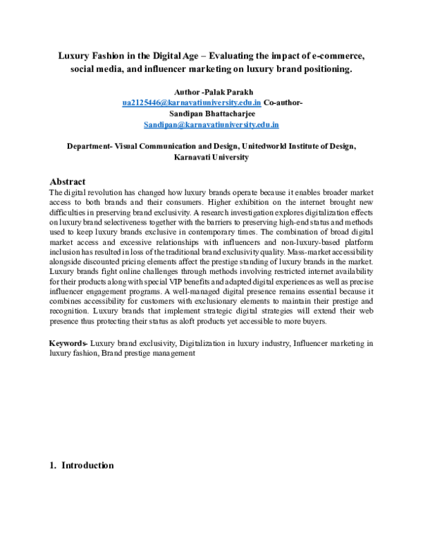 (PDF) Luxury Fashion in the Digital Age -Evaluating the impact of e ...