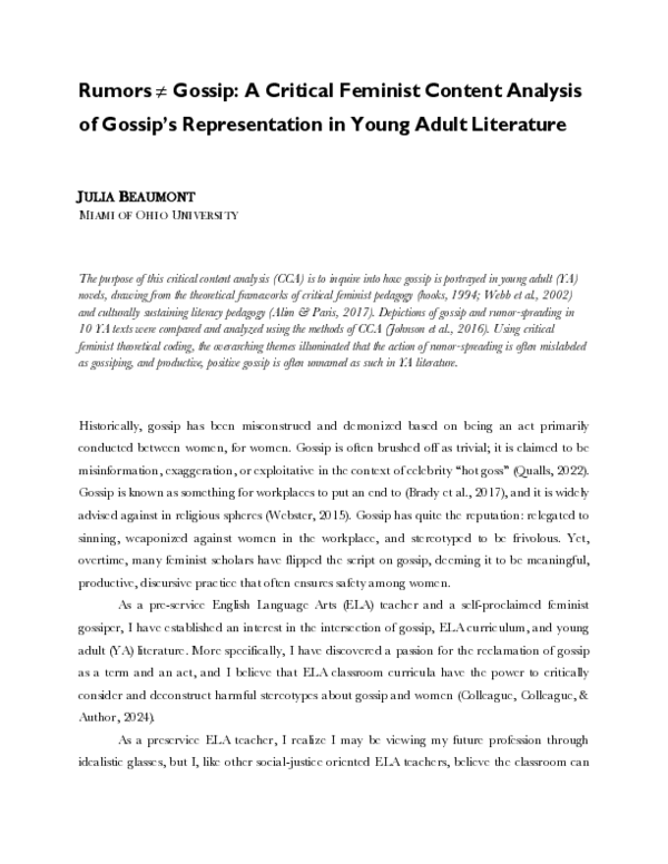 (PDF) Rumors ≠ Gossip: A Critical Feminist Content Analysis of Gossip's ...