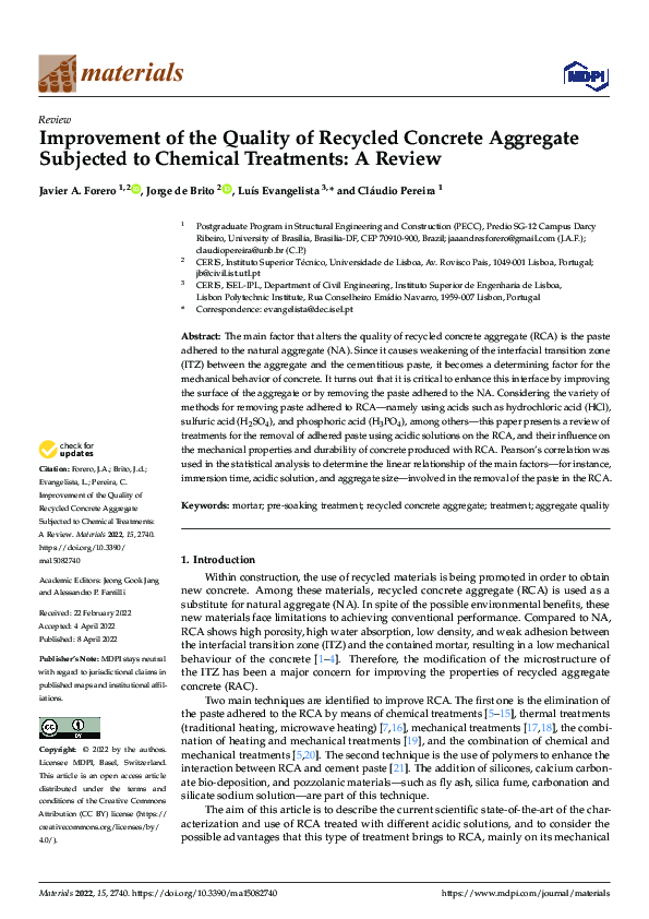 (PDF) Improvement of the Quality of Recycled Concrete Aggregate ...