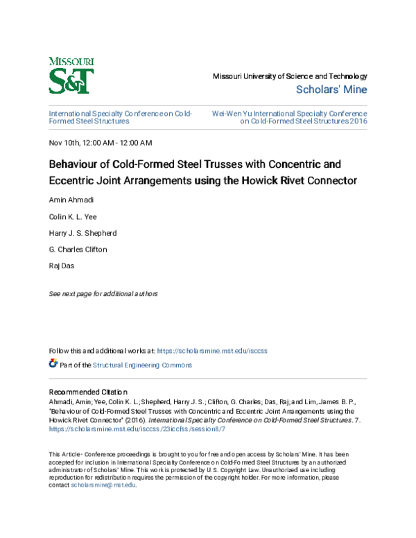 (PDF) Behaviour of Cold-Formed Steel Trusses with Concentric and ...