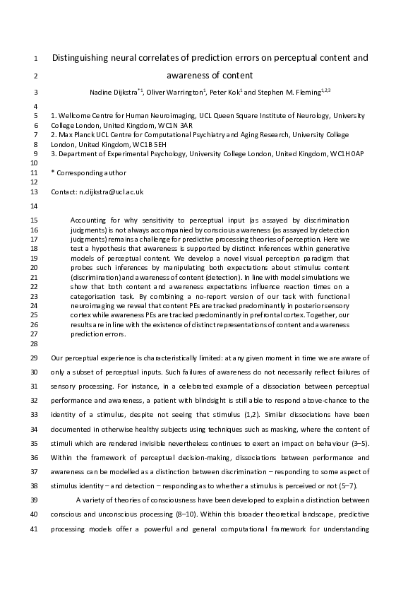 (PDF) A hierarchical structure for perceptual awareness in the human brain