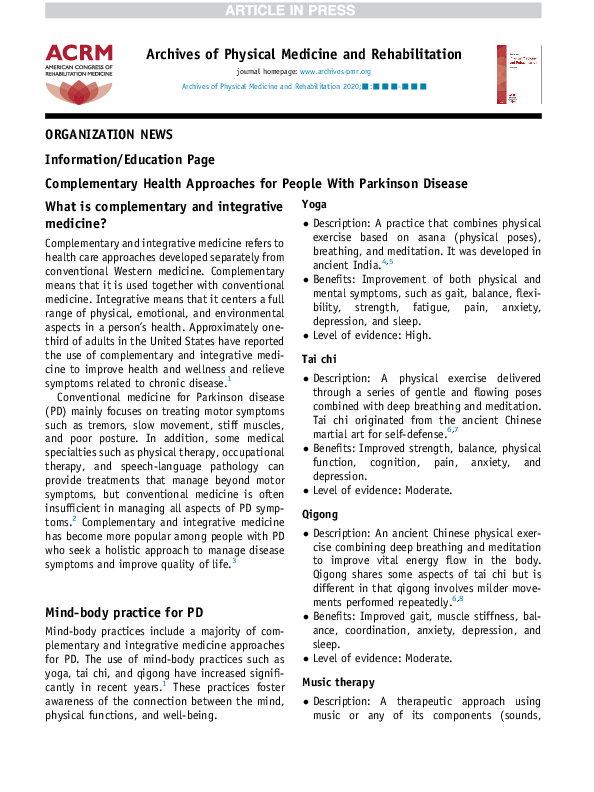 (PDF) Complementary Health Approaches for People With Parkinson Disease