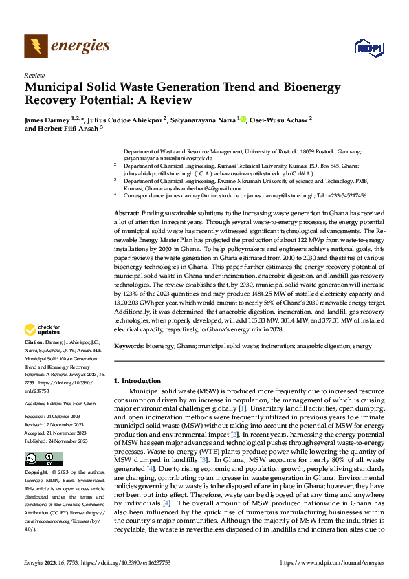(PDF) Municipal Solid Waste Generation Trend and Bioenergy Recovery ...