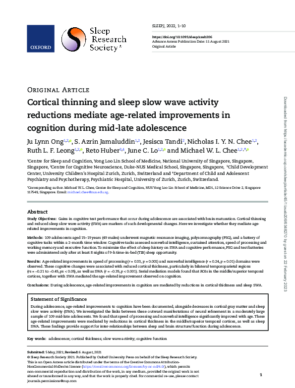 (PDF) Cortical thinning and sleep slow wave activity reductions mediate ...