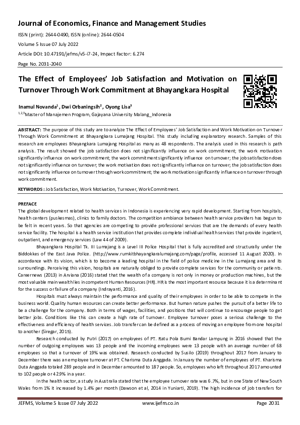 (PDF) The Effect of Employees' Job Satisfaction and Motivation on ...