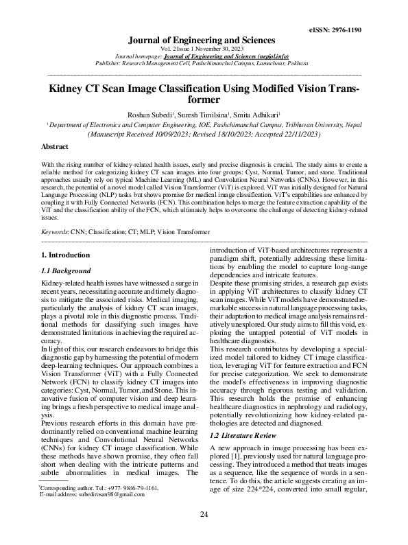 (PDF) Kidney CT Scan Image Classification Using Modified Vision Transformer