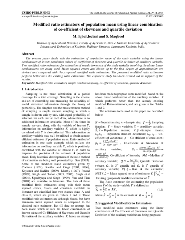 (PDF) Modified ratio estimators of population mean using linear ...