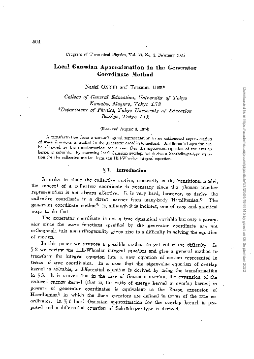 (PDF) Local Gaussian Approximation in the Generator Coordinate Method