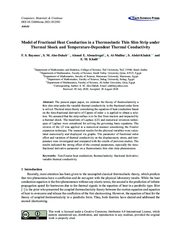 (PDF) Model of Fractional Heat Conduction in a Thermoelastic Thin Slim ...