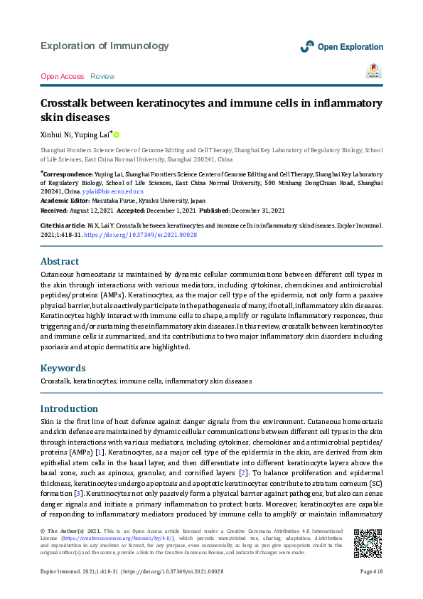 (PDF) Crosstalk between keratinocytes and immune cells in inflammatory ...