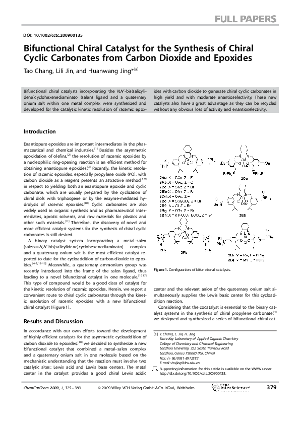 (PDF) Bifunctional Chiral Catalyst for the Synthesis of Chiral Cyclic ...